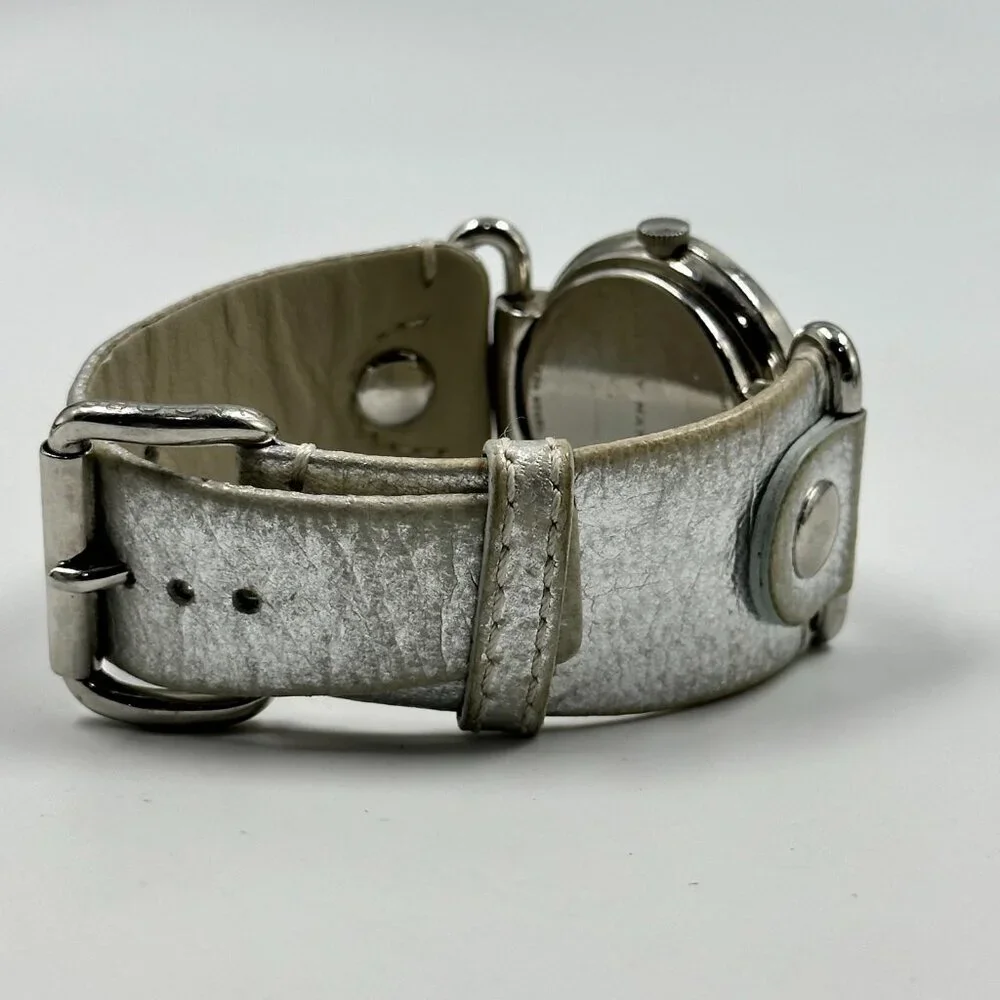 Marc Jacobs Watch Women Silver Tone White Dial Leather Band New Battery